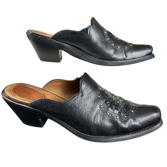 Ariat Mules Women Size 9 B Black Leather Studded Medallion Western Slip On Shoes - Picture 3 of 12